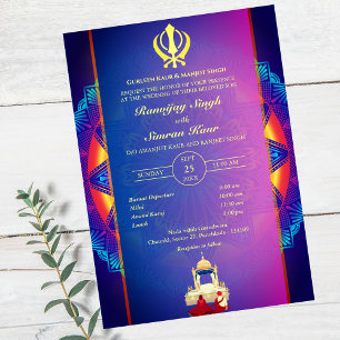 Invitation Mariage sikh du Punjabi Anand Karaj Golden