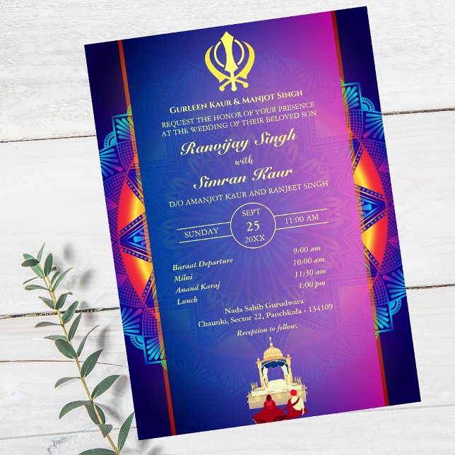Invitation Mariage sikh du Punjabi Anand Karaj Golden (Créateur téléchargé)
