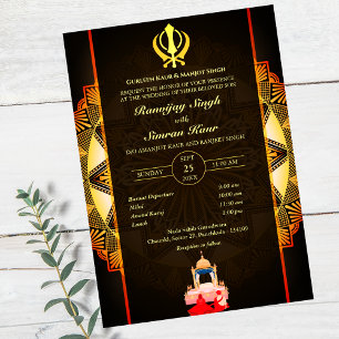Invitation Mariage sikh du Punjabi Anand Karaj Golden