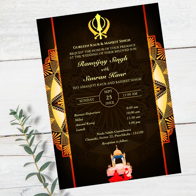 Invitation Mariage sikh du Punjabi Anand Karaj Golden (Créateur téléchargé)