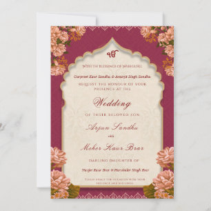 Invitation Mariage Sikh Élégant Floral Mariage Punjabi