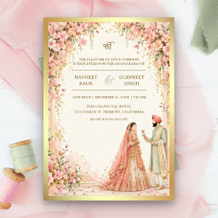 Invitation Mariage Sikh Floral à Fleurs de Cerisier Rose Roma