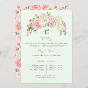 Invitation Mariage Sikh Ik Onkar vert Sage et rose Floral
