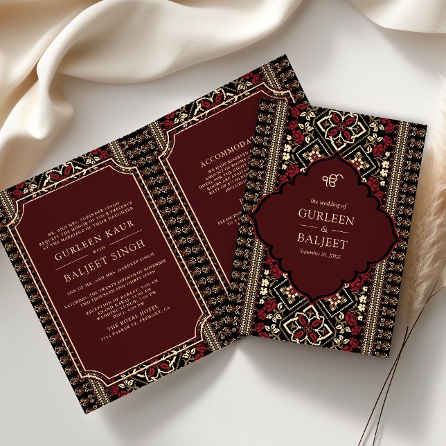 Invitation Mariage Sikh Ikat Rouge Marron Noir Une Pièce (Créateur téléchargé)