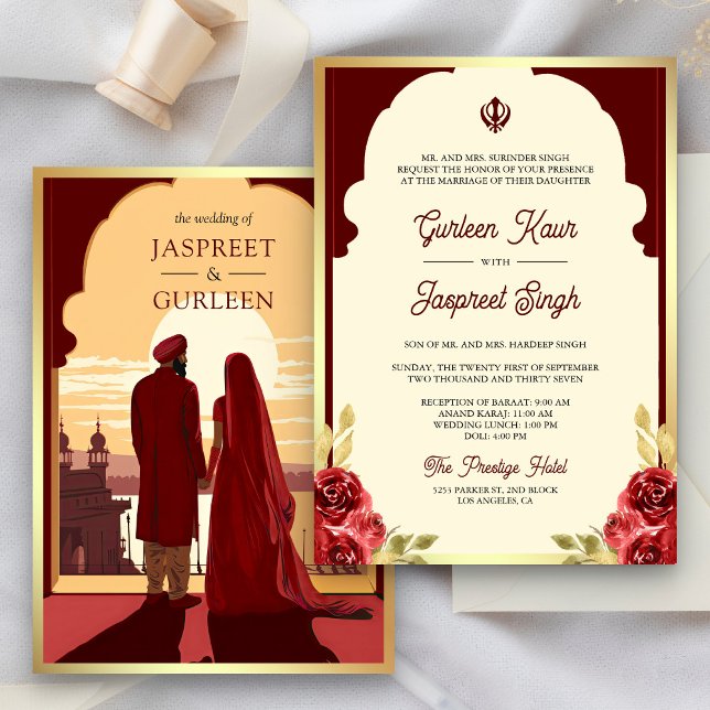 Invitation Mariage Sikh Indian Ethnic Red Anand Karaj (Créateur téléchargé)