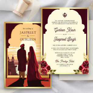 Invitation Mariage Sikh Indien Ethnique Bourgogne Anand Karaj