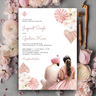 Invitation Mariage Sikh Indien Pendjabi Floral Rose Bohème