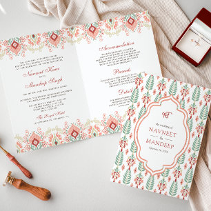 Invitation Mariage Sikh Orange Vert Motif Tout-en-un