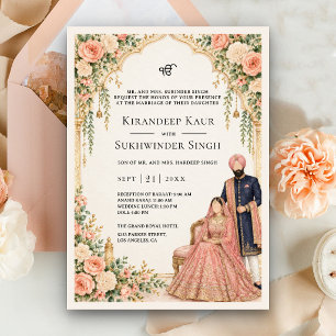 Invitation Mariage Sikh Peach Floral Ivory Arch