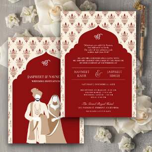 Invitation Mariage Sikh Red Cream Punjabi Anand Karaj