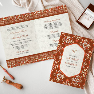 Invitation Mariage sikh tout en un point de croix orange