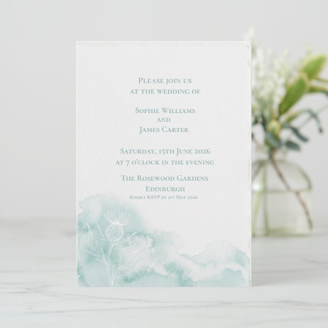 Invitation Mariage Silhouette de Chardon Écossais Vert Menthe (Debout devant)