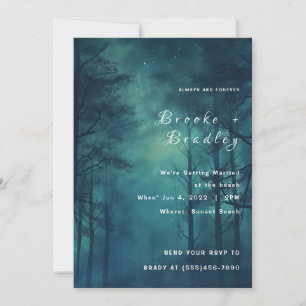 Invitation Mariage Silhouette de Forêt Sarcelle et Vert Foncé