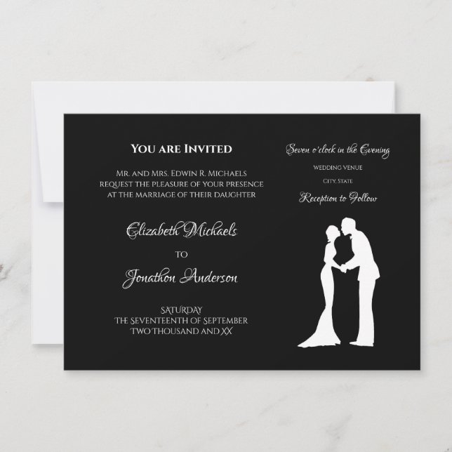 Invitation Mariage Silhouette Noir et Blanc (Devant)