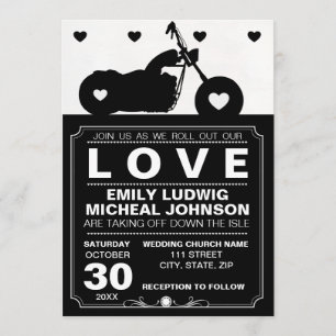 Invitation Mariage Silhouette pour moto noir et blanc