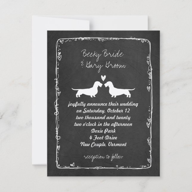 Invitation Mariage Silhouettes de Dachshunds à Poil Dur (Devant)
