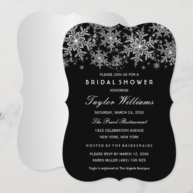 Invitation Mariage Silver Black Jewel Silver Flocon de Neige (Devant / Derrière)