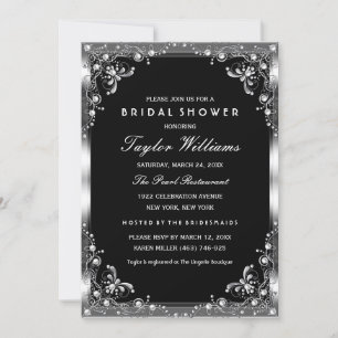 Invitation Mariage Silver & Black Pearl Vintage Glamour