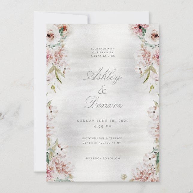 Invitation mariage Silver Blush Garden (Devant)