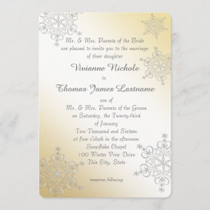 Invitation Mariage Silver et Gold Snowflakes