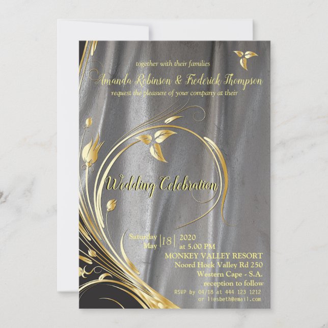Invitation Mariage Silver & Gold Leaf (Devant)