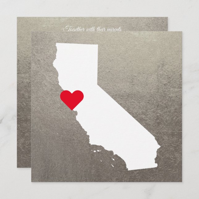 Invitation Mariage Silver Metallic Foil White California (Devant / Derrière)
