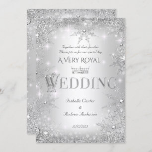 Invitation Mariage Silver Winter Wonderland Couronne royale