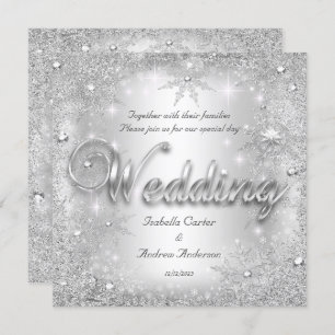 Invitation Mariage Silver Winter Wonderland Snowflakes