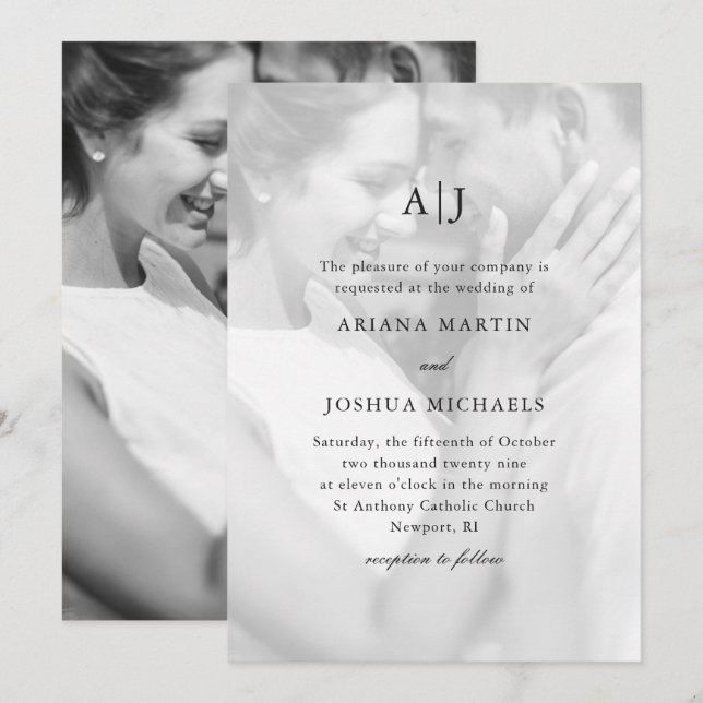 Invitation Mariage simple à deux photos avec superposition (Devant / Derrière)