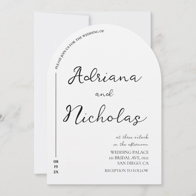 Invitation Mariage Simple Arche Forme Noir & Blanc (Devant)