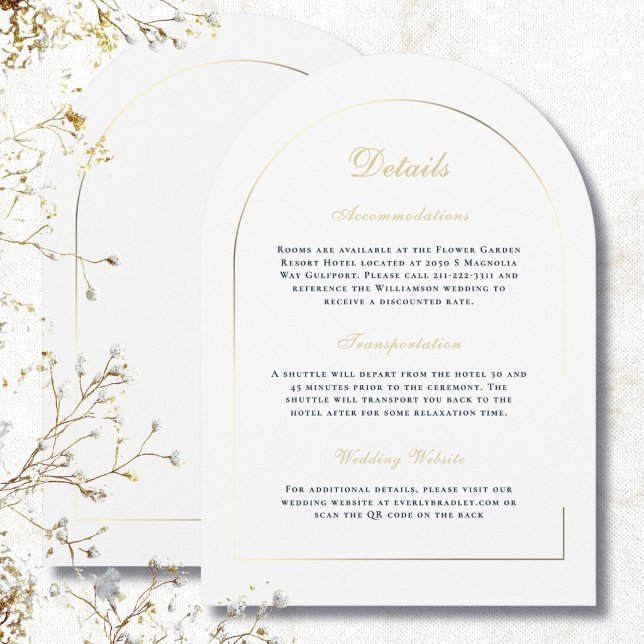 Invitation Mariage Simple Arche Or Navy Blanc Détails (Créateur téléchargé)