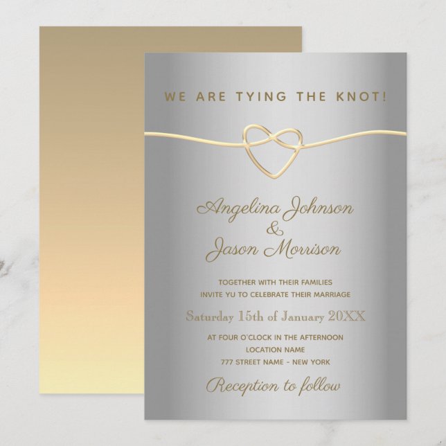 Invitation Mariage Simple Argent Et Or (Devant / Derrière)