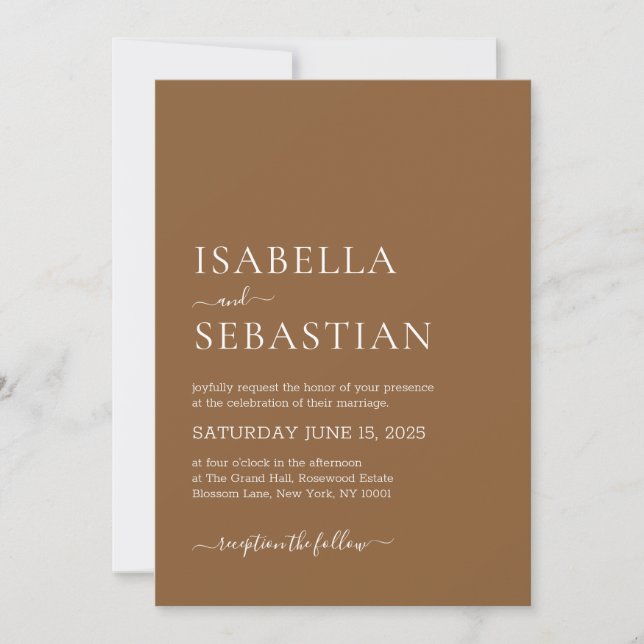 Invitation Mariage Simple Argile Marron (Devant)