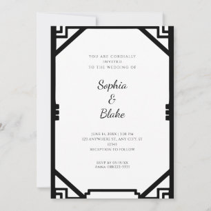 Invitation Mariage Simple Art Déco Noir et Blanc Vintage