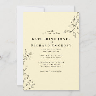Invitation Mariage simple au feuillage moderne jaune beurré
