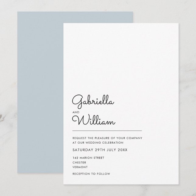 Invitation Mariage simple avec écriture noir et blanc (Devant / Derrière)