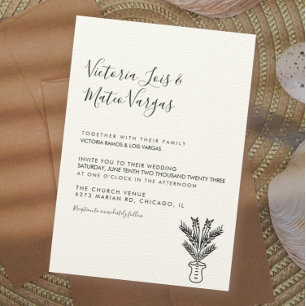 Invitation Mariage simple avec palmier en pot dessiné à la ma