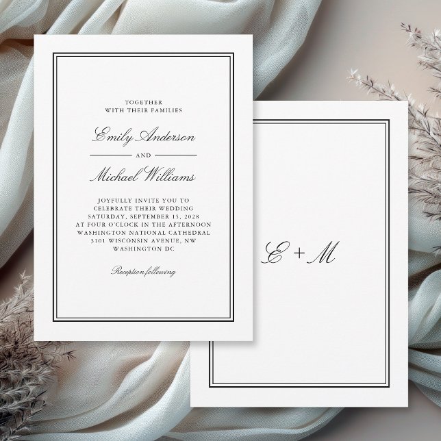 Invitation Mariage simple blanc classique élégant (Available in both printed and paperless digital download format.)