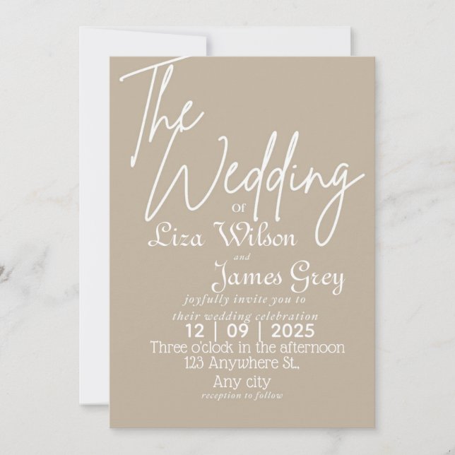 Invitation Mariage simple blanc et beige moderne (Devant)
