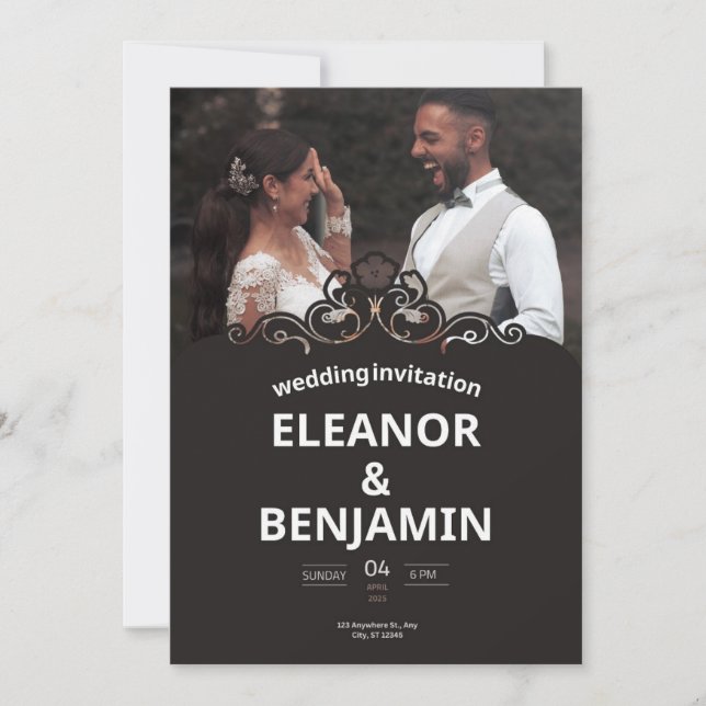 Invitation Mariage simple blanc et marron (Devant)