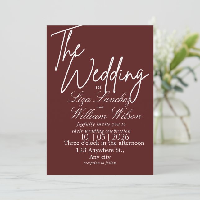 Invitation Mariage simple blanc et rouge moderne  (Debout devant)