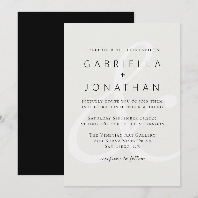 Invitation Mariage simple blanc monochromatique (Devant / Derrière)