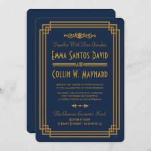 Invitation Mariage Simple Bleu Art Déco personnalisé