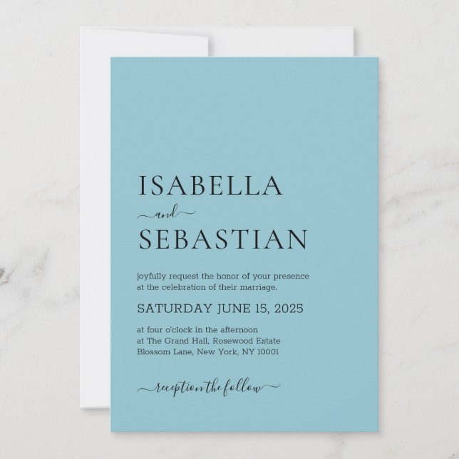 Invitation Mariage Simple Bleu Ciel Clair (Devant)
