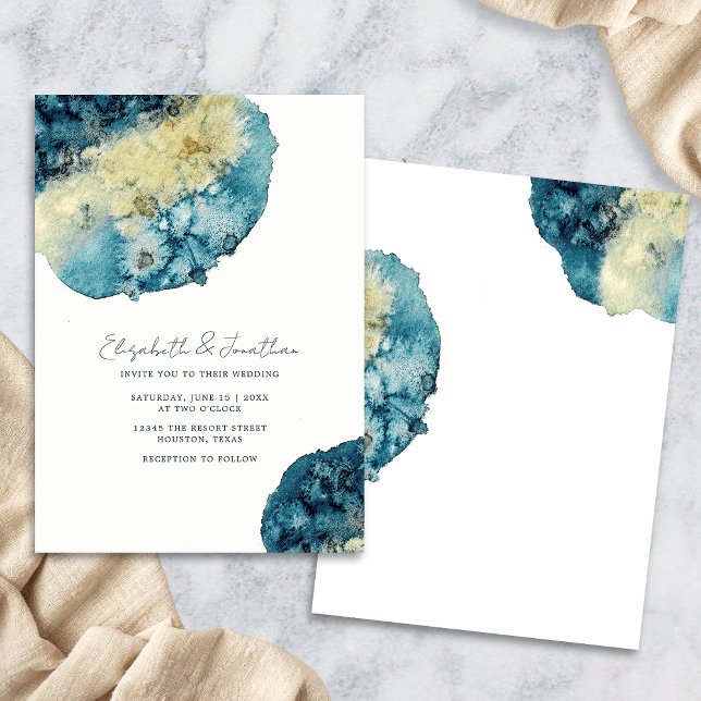 Invitation Mariage Simple Bleu Nuit Aquarelle Bohème Unique (Front/Back)
