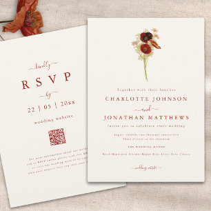 Invitation Mariage Simple Bohème aux Fleurs Sauvages d'Automn
