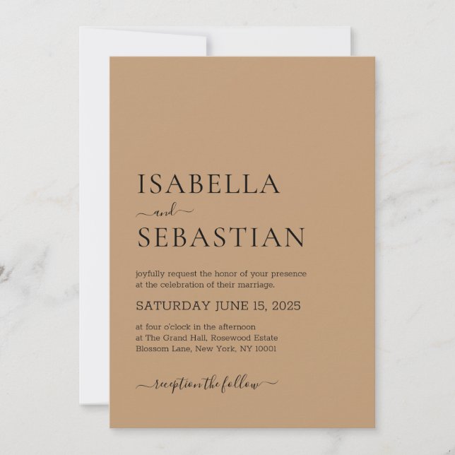 Invitation Mariage Simple Brun Clair (Devant)