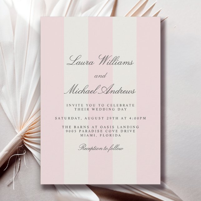 Invitation Mariage Simple Cabane Rayures Rose Fardée (Available in both printed and instant download formats.)