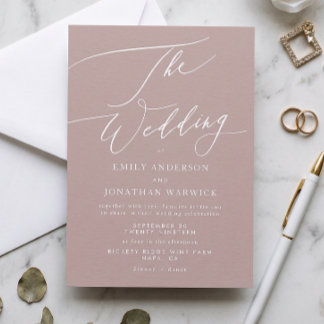 Invitation Mariage Simple Calligraphie Taupe Rose Moderne