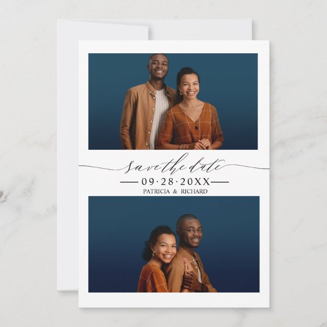 Invitation Mariage Simple Chic Enregistrer La Date 2 Collage  (Devant)